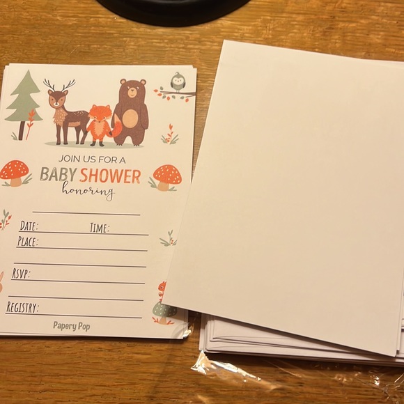 💚3 for $15💚 14 Woodland Animals Baby Shower Invitations Envelopes Inserts NEW - Picture 6 of 16